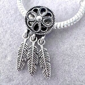 Dreamcatcher‎ Charm Silver Tone Feather Dangle Bead fits Pandora